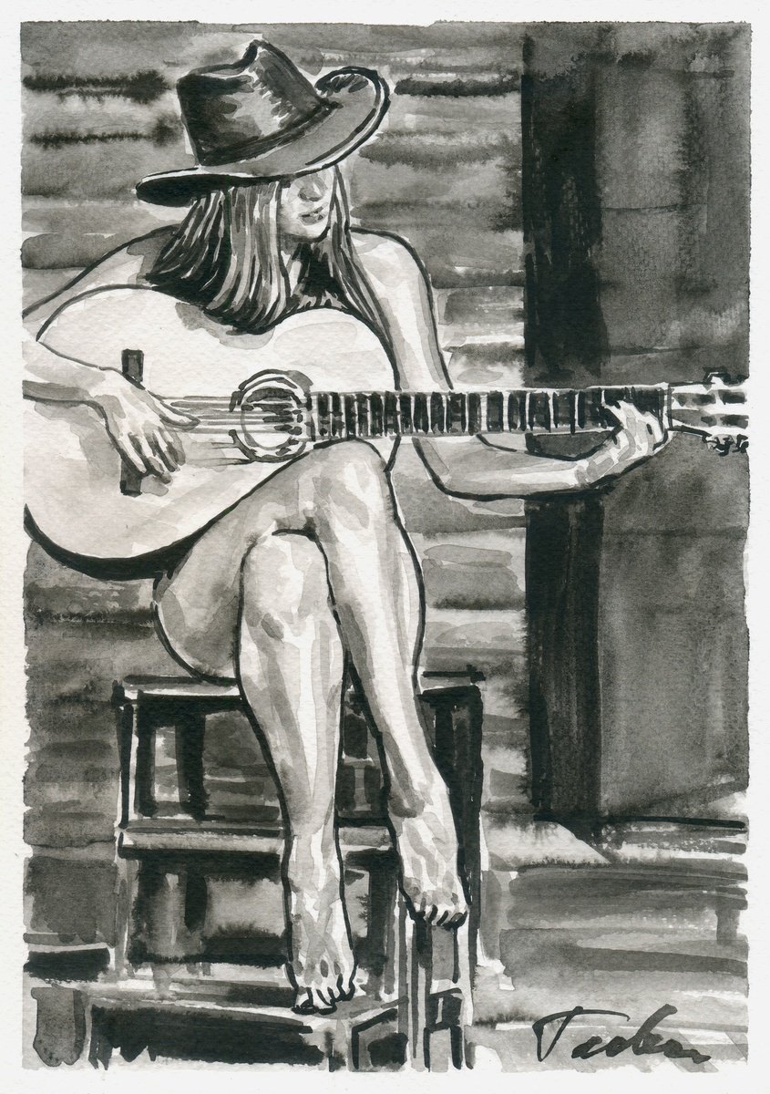 Urban And Pop Portrait Ink Drawing By Tashe, 8 X 12", Country Singer, Original Artwork