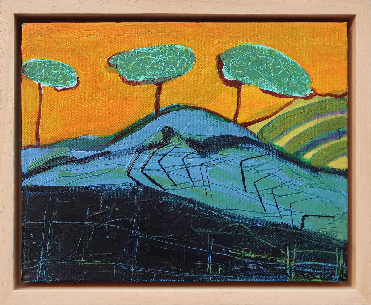 Expressive Landscape Acrylic Painting By Suzie Cumming, 11 X 9", Three Trees, Original Artwork