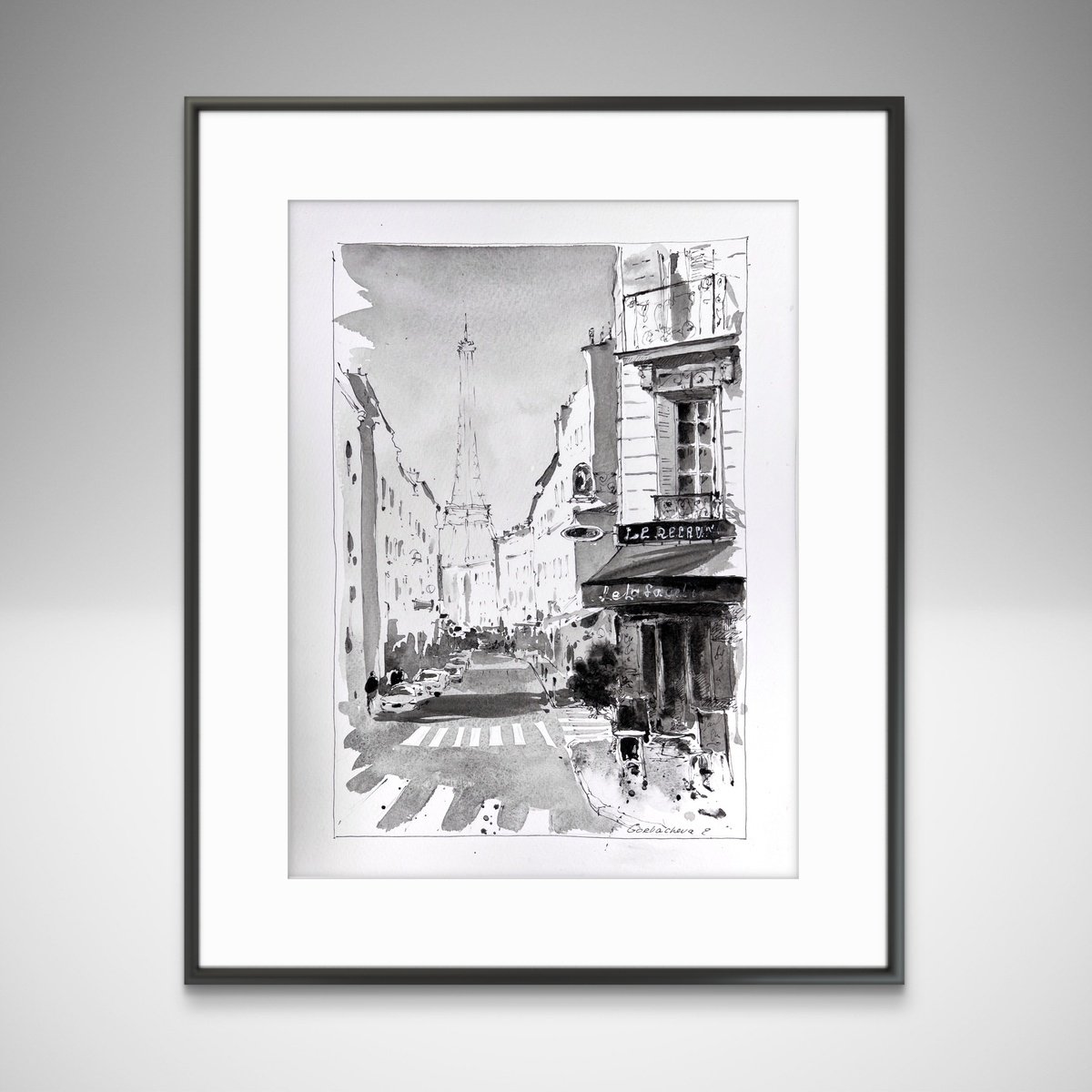 Impressionistic Cityscapes Ink Drawing By Eugenia Gorbacheva, 9 X 12, Parisian Dreams, Original Artwork