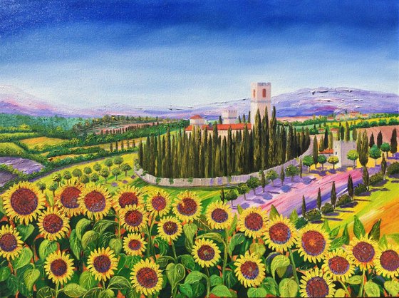 Tuscany sunflowers landscape