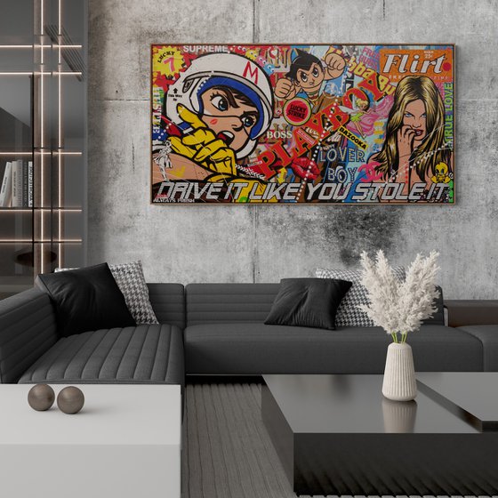 Racer 190cm x 100cm Speed Racer Textured Urban Pop Art Painting