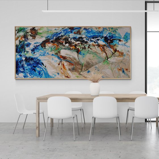 Oxide Nature 270cm x 120cm Blue Cream Oxide Textured Abstract Art