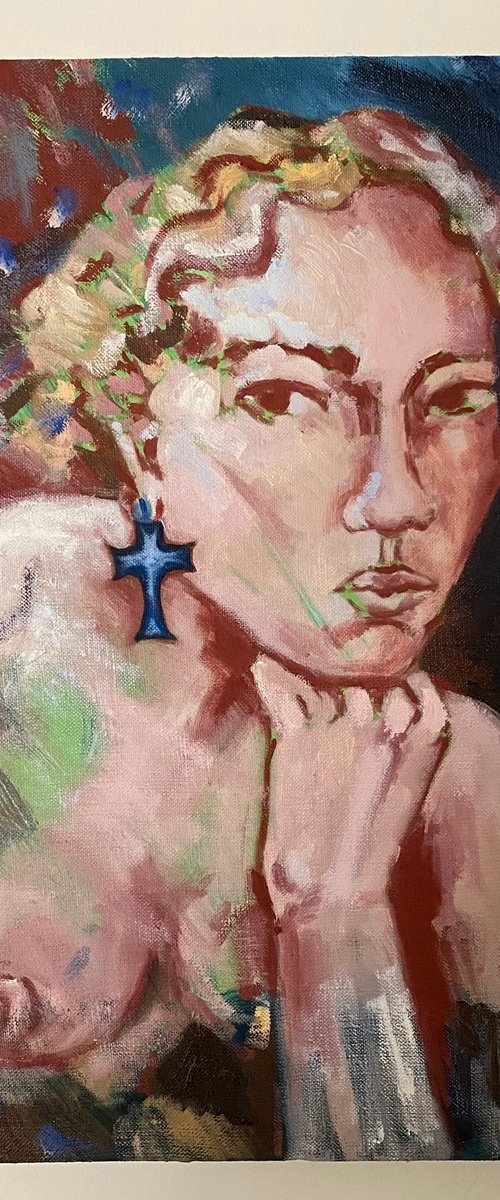 Portrait with Cross Earring by Esmee Van Giap