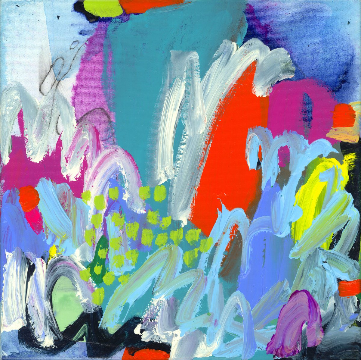 Abstract Acrylic Painting By Claire Desjardins, 12 X 12, Good Hair Day 02, Original Artwork