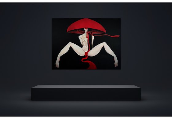 Nude woman in a red hat