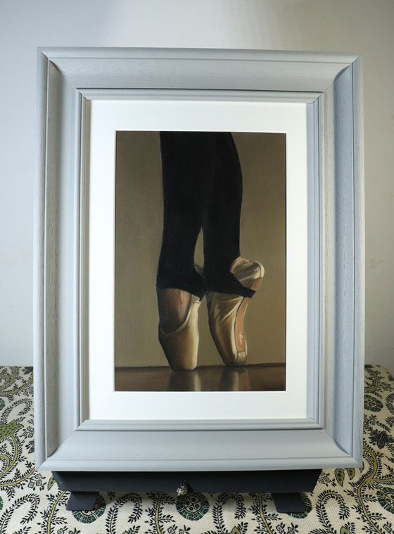 On Pointe, Figurative Oil Painting, Ballerina, Dance, Framed and Ready to Hang