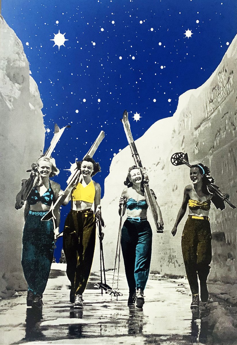 Screenprint , Skiing Girls By Anne Storno, 20 X 28, Artwork For Sale On Artfinder