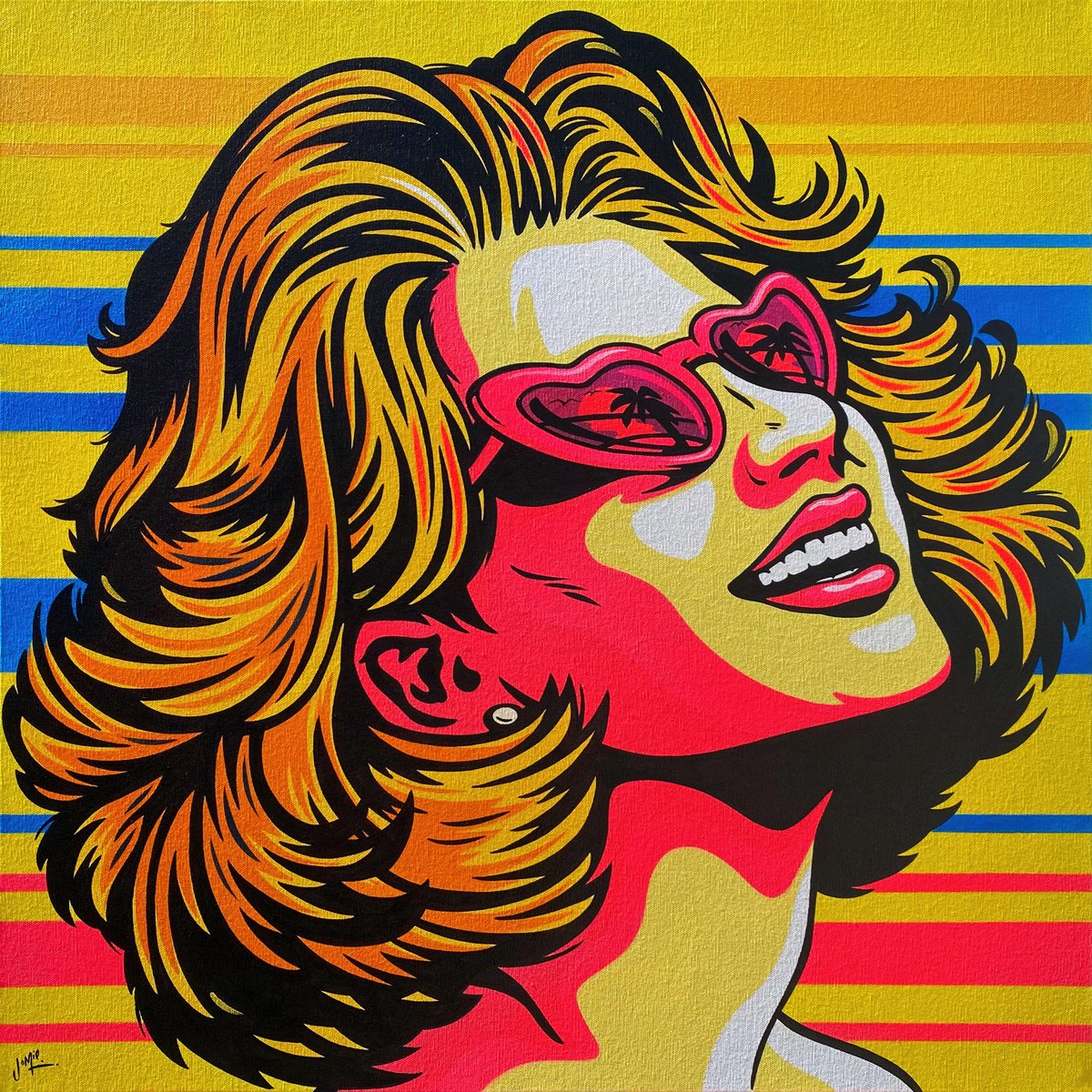 Urban And Pop Portrait Acrylic Painting By Jamie Lee, 28 X 28, Summer Vibes, Original Artwork