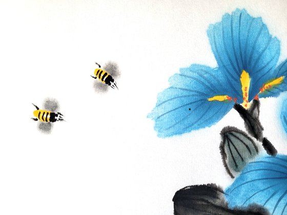 Blue Sky Irises and Honey Bees