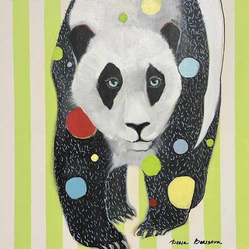 “Panda Bear”.Acrylic painting on canvas, 24 x 24 in by Daria Borisova