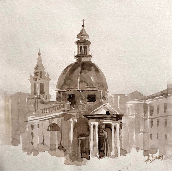 Freehand Sketch Italy. Cathedral