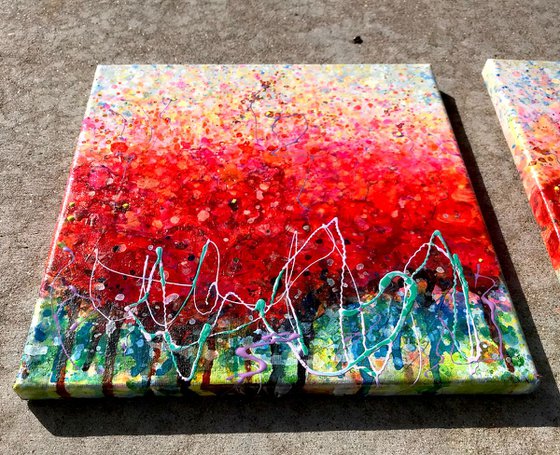 Abstract Poppy Field   #2  10 "X 10" X 0.5"  by @OLenaArt