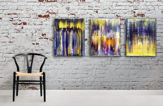 "Transmutation" - FREE USA SHIPPING + Save As A Series - Original PMS Abstract Triptych Oil Paintings On Canvas - 48" x 20"