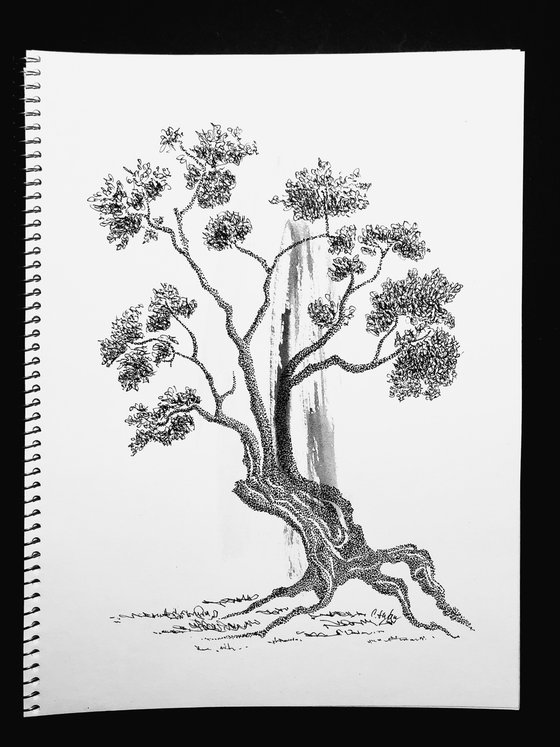 Bonsai Tree - ink on paper - dots