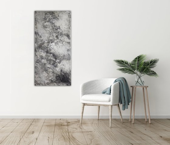 Moon - Black, white and grey painting