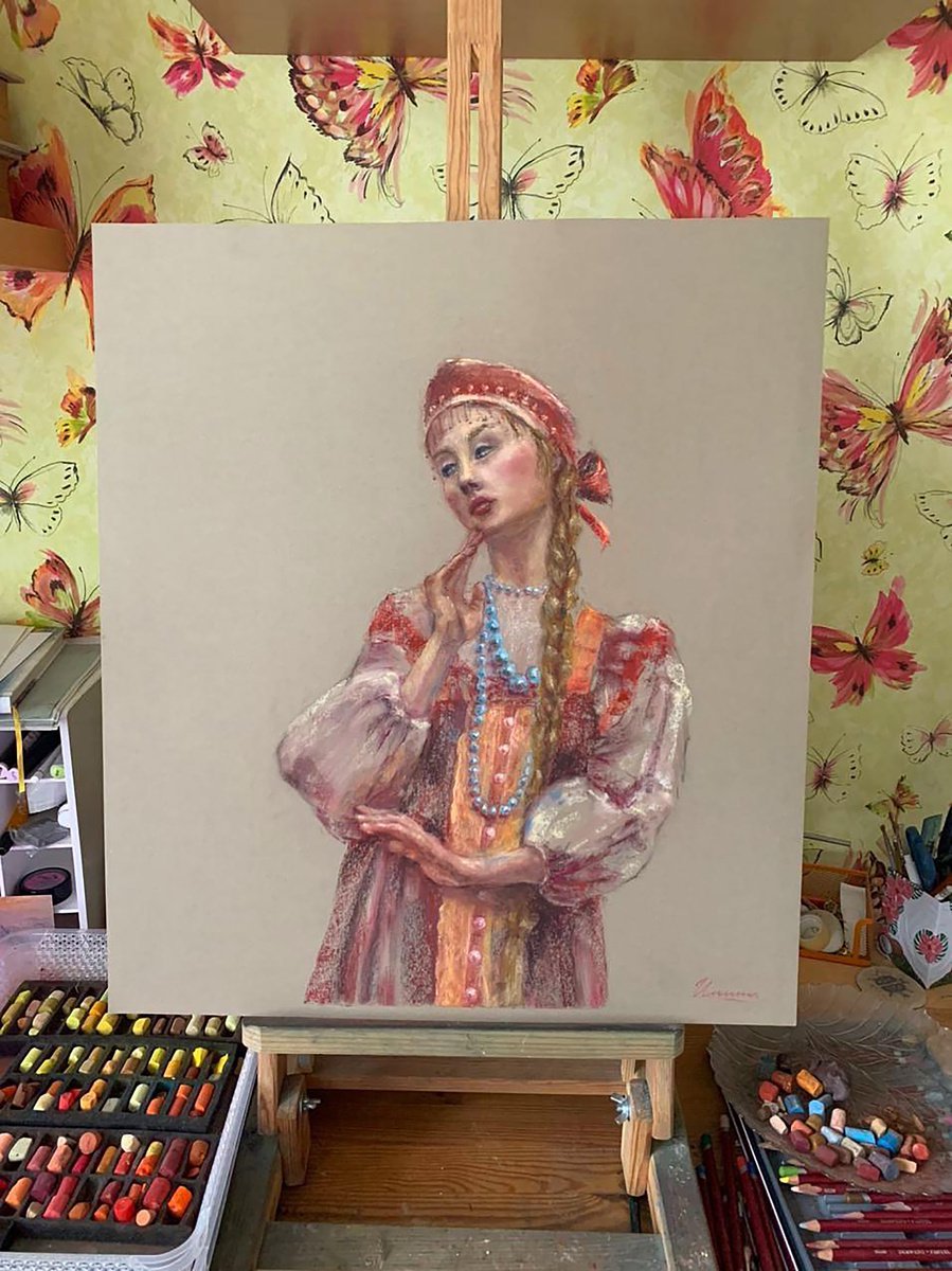 RUSSIAN BEAUTY - Pastel drawing on paper, original gift, portrait, girl, beauty, last cen... by Tatsiana Ilyina