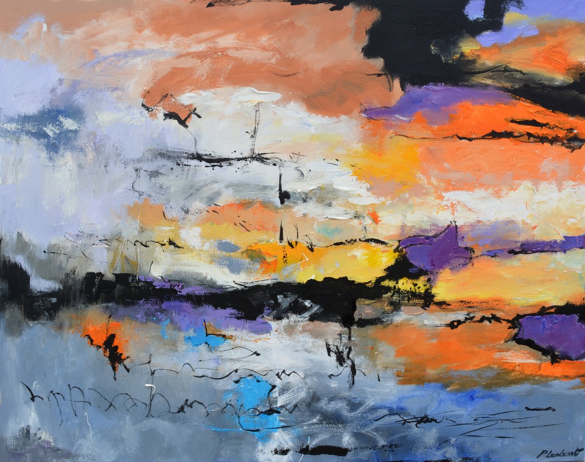 Abstract Oil Painting By Pol Henry Ledent, 35 X 28", Connections, Original Artwork