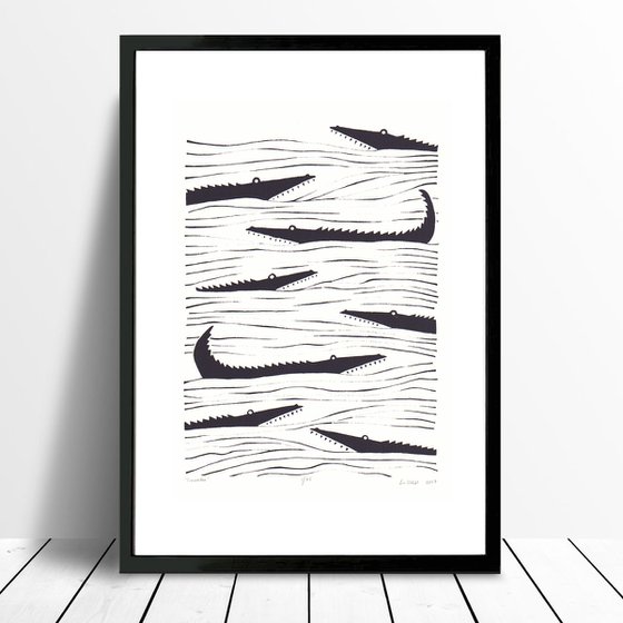 Crocodiles in Black - Framed - FREE UK Delivery