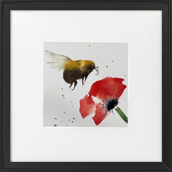 Bumble Bee Red Poppy framed