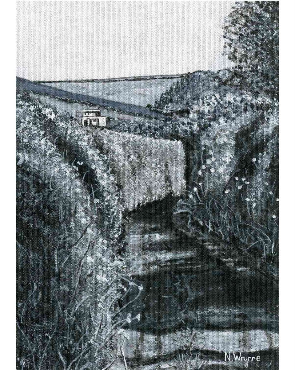 Original Countryside Painting - Country Track - Nature Scenic Black White Art by Neil Wrynne