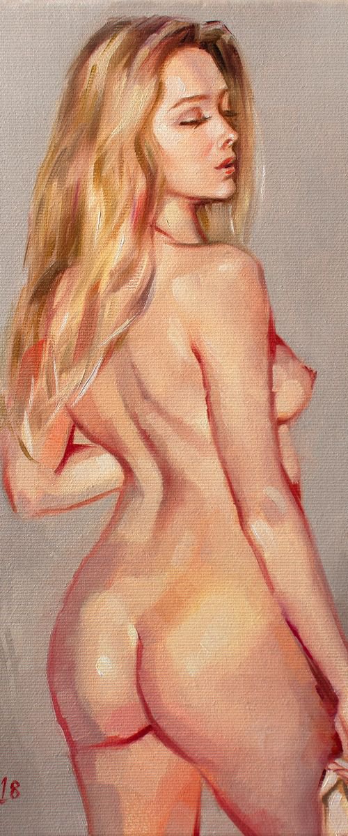 FEMALE BACK STUDY (Modern Impressionistic Oil painting, Gift for him) by Yaroslav Sobol