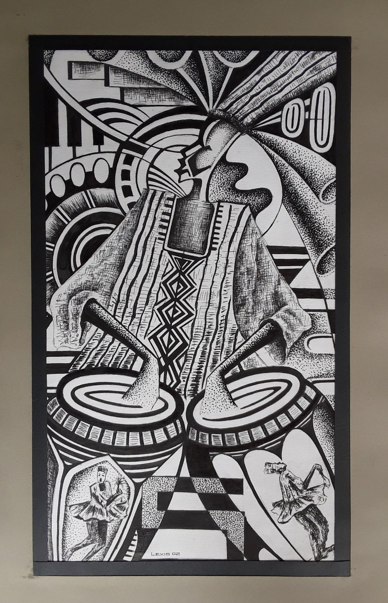 Expressive Ink Drawing , African Drummer Pen And Ink Drawing By Alex Mensah, 12 X 20, Artwork For Sale On Artfinder