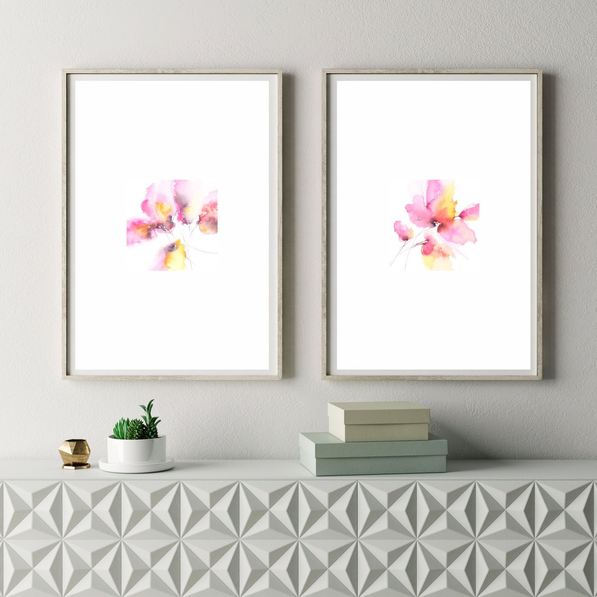 Abstract floral painting, diptych Sunny tune by Olga Grigo