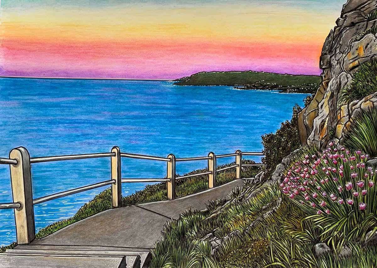 Illustrative Painting , The Coastal Path By Karen Elaine Evans, 17 X 12, Artwork For Sale On Artfinder