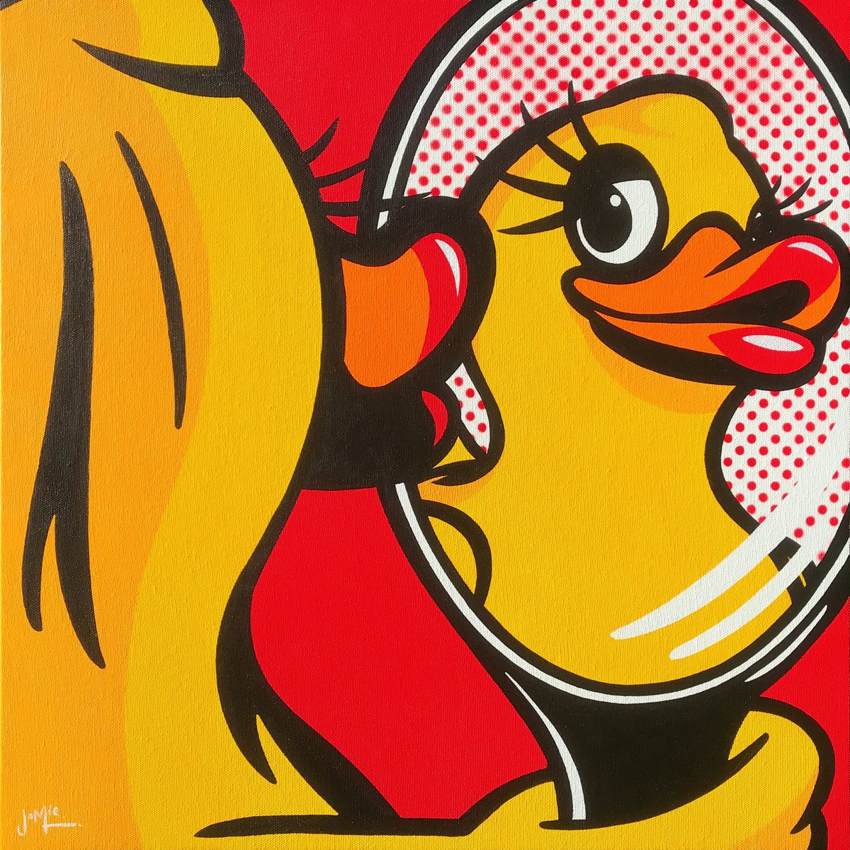 Urban And Pop Animal Acrylic Painting By Jamie Lee, 20 X 20, Duck Face, Original Artwork