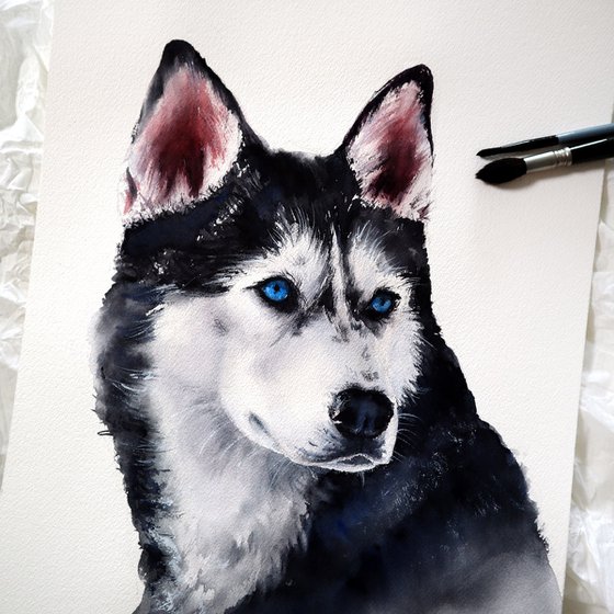 Husky Watercolor Painting - Pet Portrait