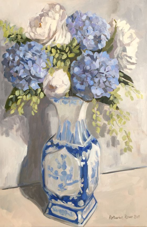 Blue Hydrangeas in Chinese vase