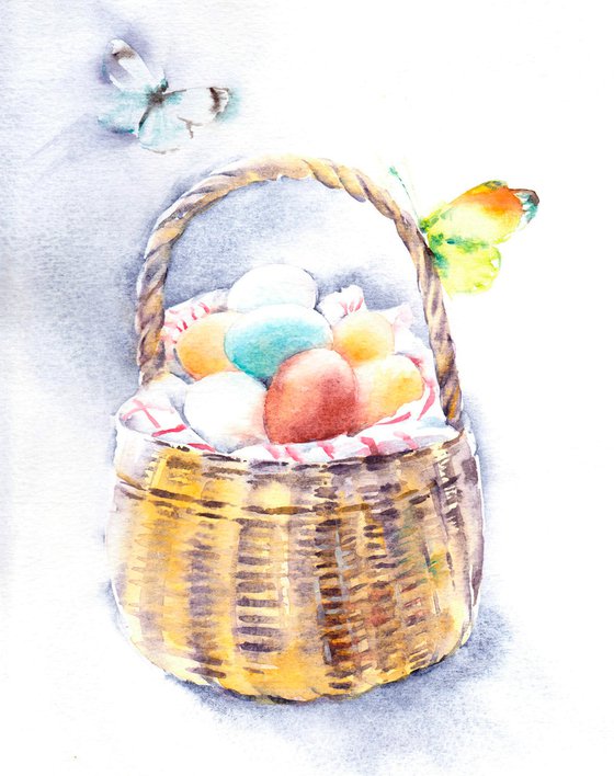 Orange tip butterflies & eggs - Original watercolour painting