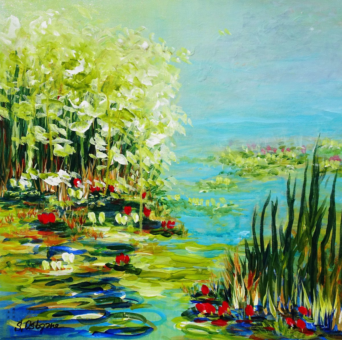 WATER LILY POND II. WATER REFLECTIONS. Modern Impressionism inspired by Claude Monet Wate... by Sveta Osborne