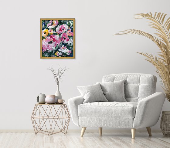 Blooms Of Pink - Framed Floral Painting by Kathy Morton Stanion