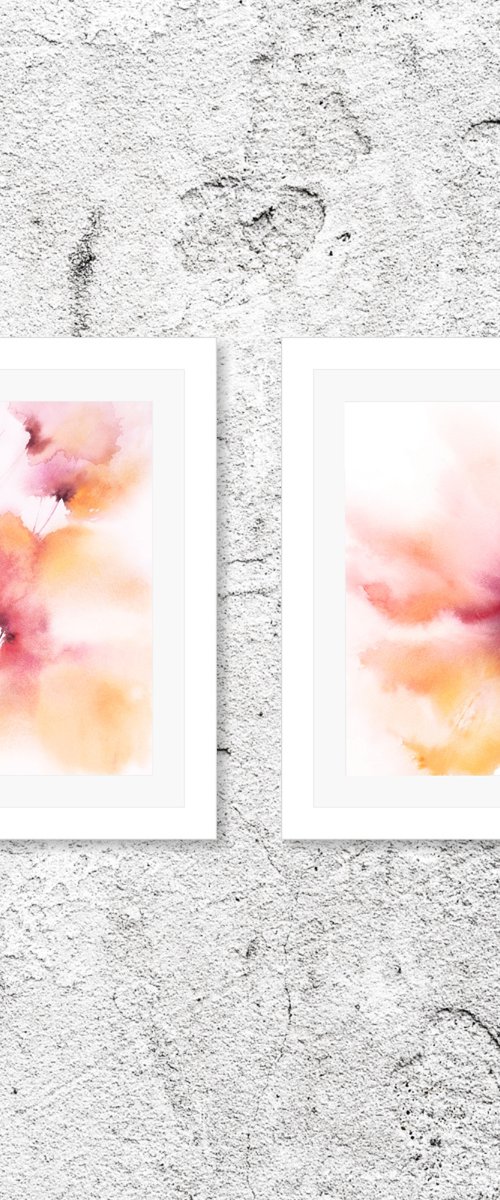 Watercolor floral wall art, Diptych "Spring wind" by Olga Grigo