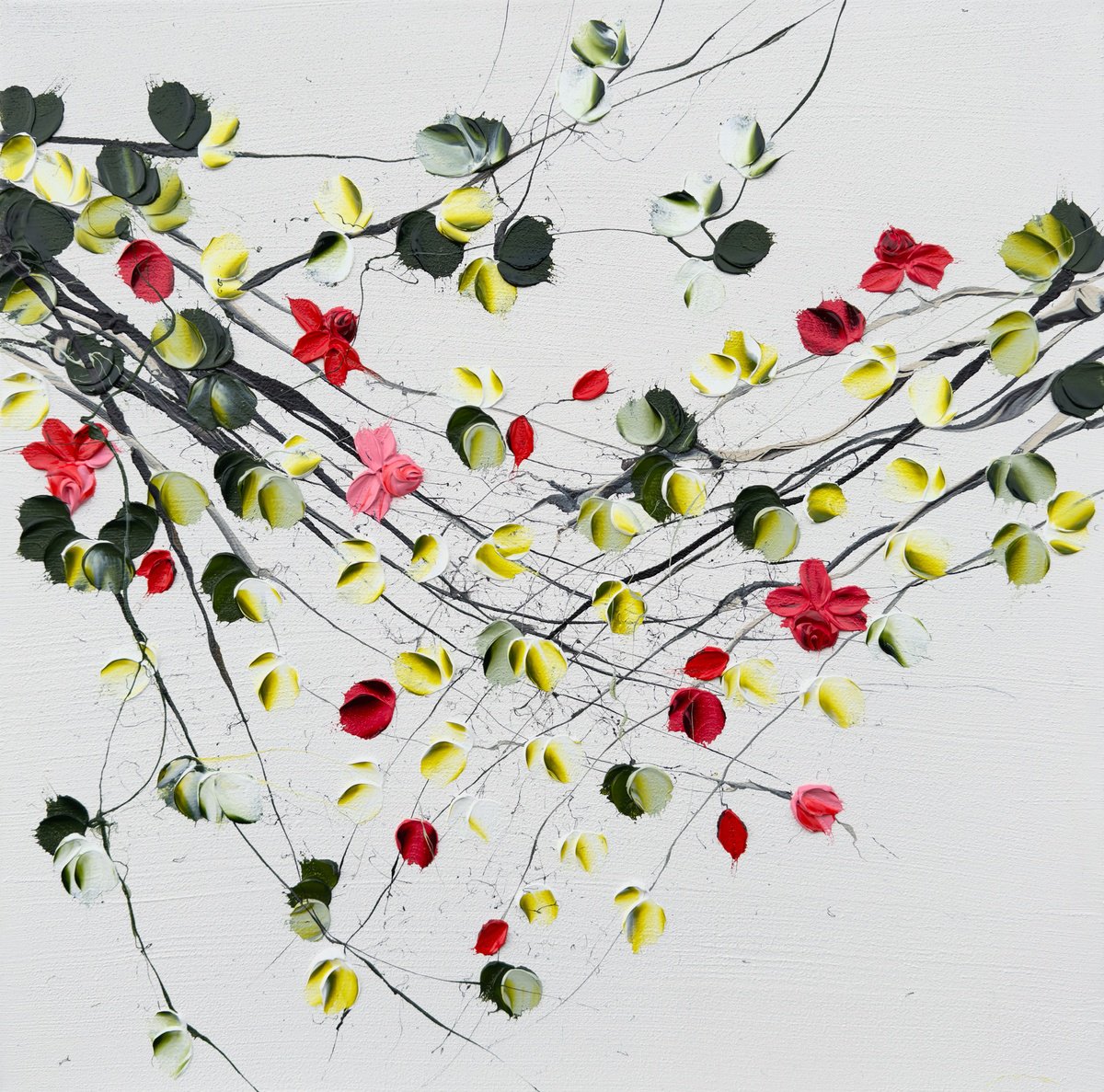 Impressionistic Botanical Acrylic Painting By Anastassia Skopp, 24 X 24, Blossoms Ii, Original Artwork