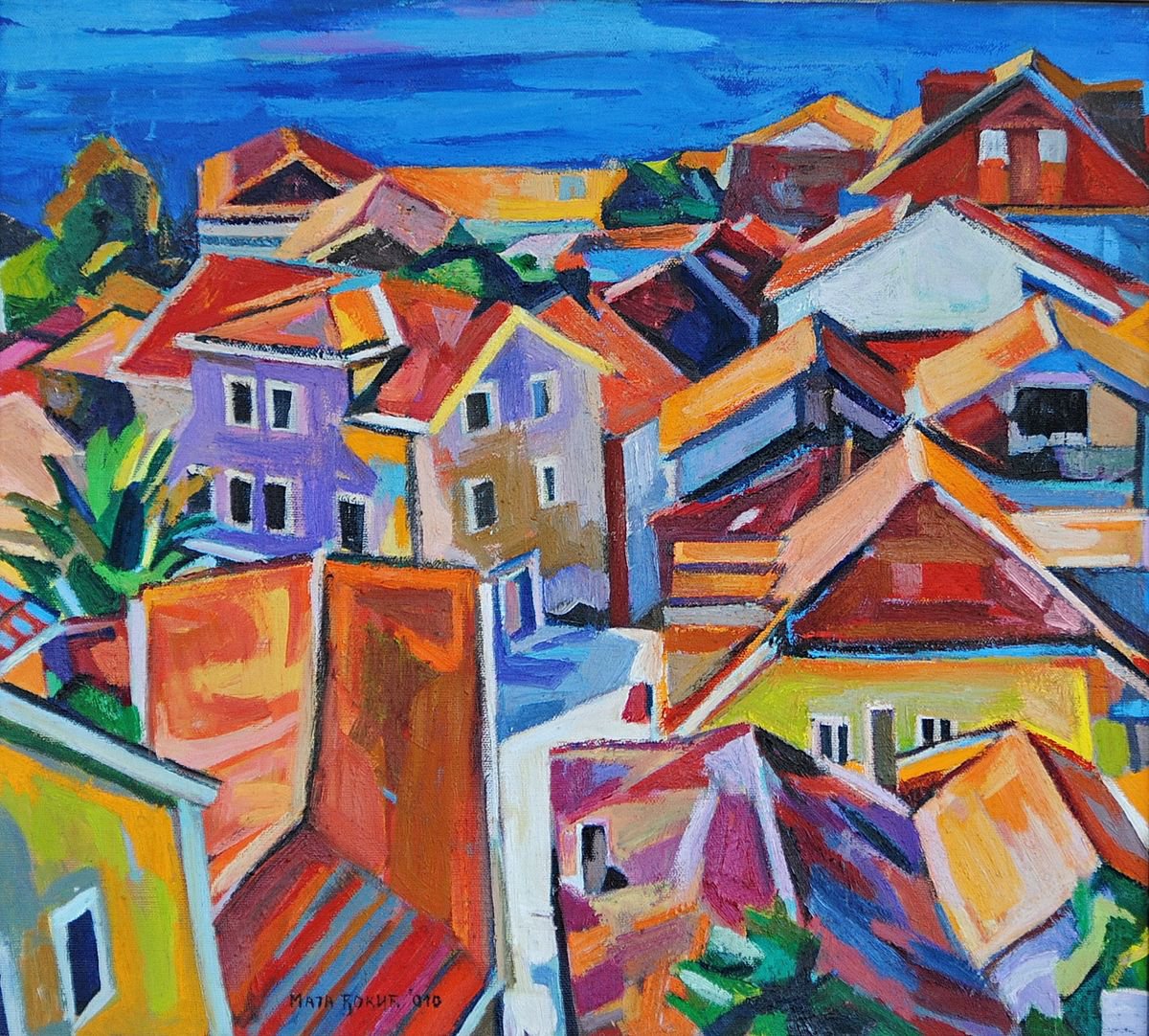 Cityscapes Oil Painting By Maja ?okic Mihajlovic, 20 X 18", Seascape / 50 X 45 Cm, Original Artwork