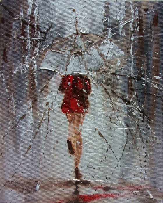 " CITY ... "   street spring summer original painting CITY palette knife GIFT