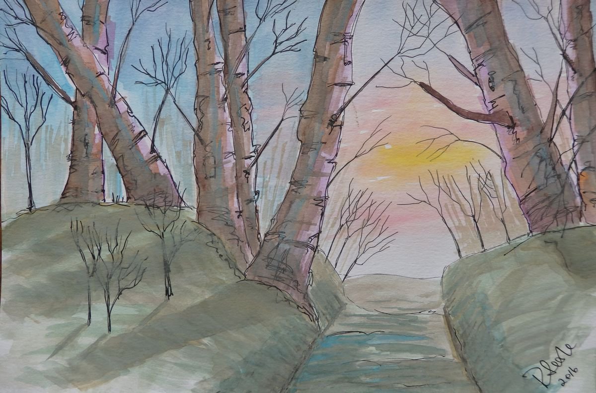 Winter Woodland Sunset by Ruth Searle