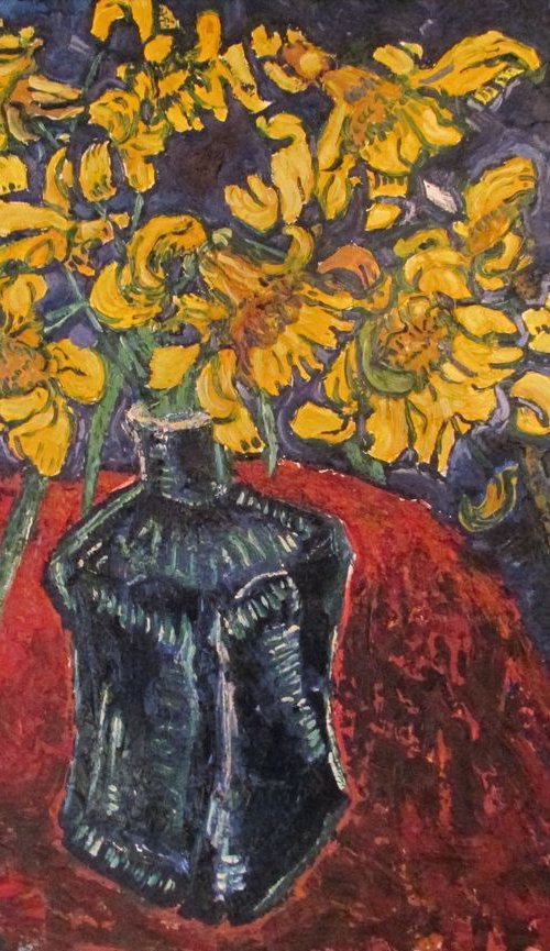 Daffodils in a blue glass (landscape version) by Richard Meyer