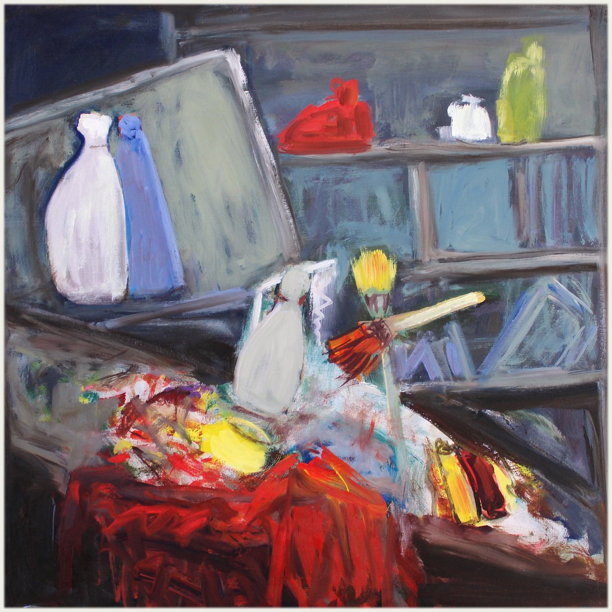 Expressive Still Life Oil Painting By Victorine Follana, 24 X 24", La Table D