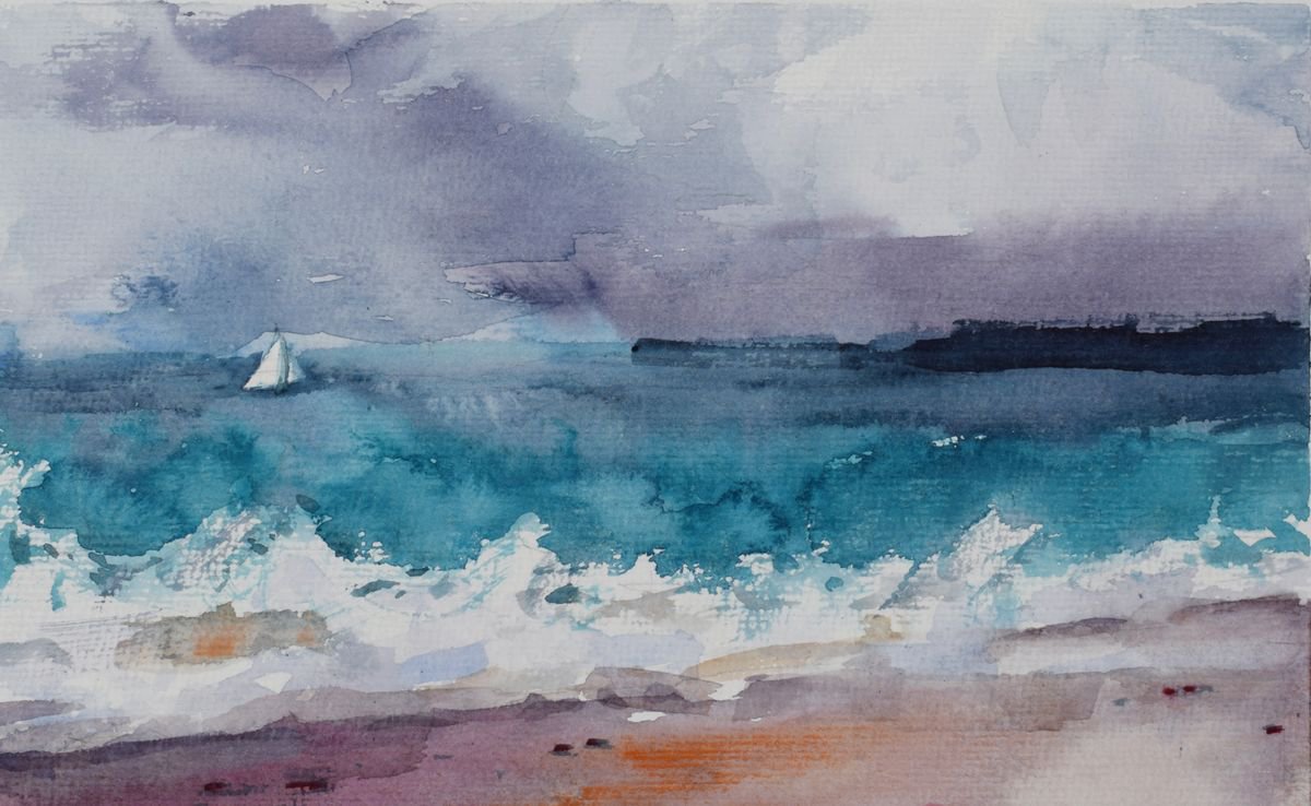 Stormy sea by Goran Zigolic Watercolors