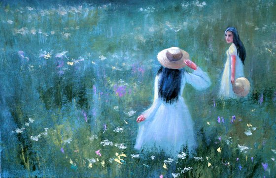 Among the Wildflowers. Medium Oil Painting