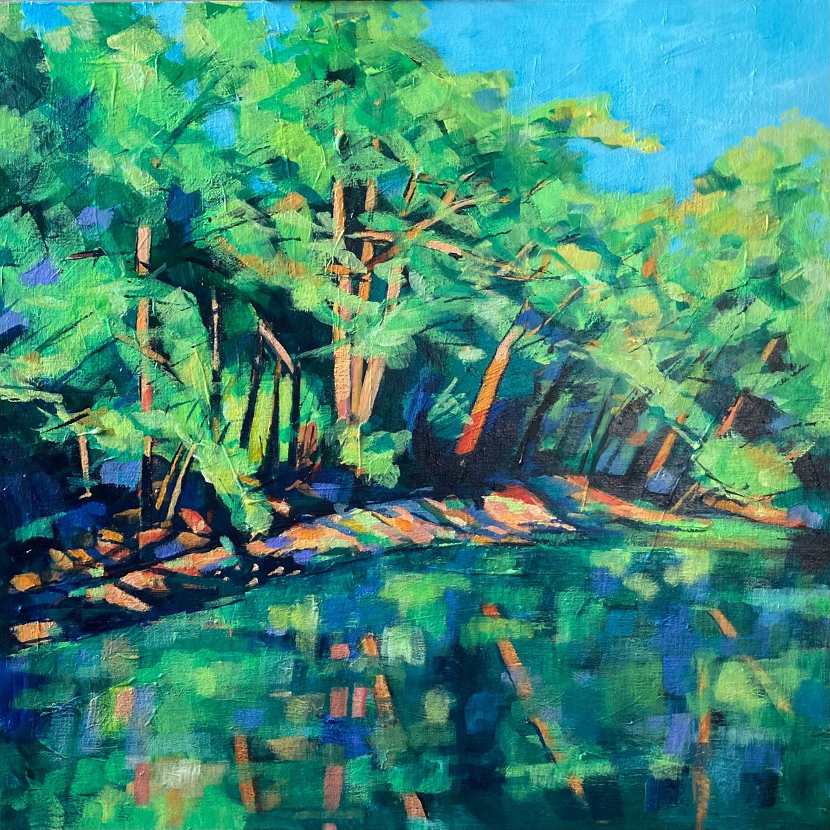 Lake At Llanerchaeron By Stuart Roper, 24 X 24, Artwork For Sale On Artfinder