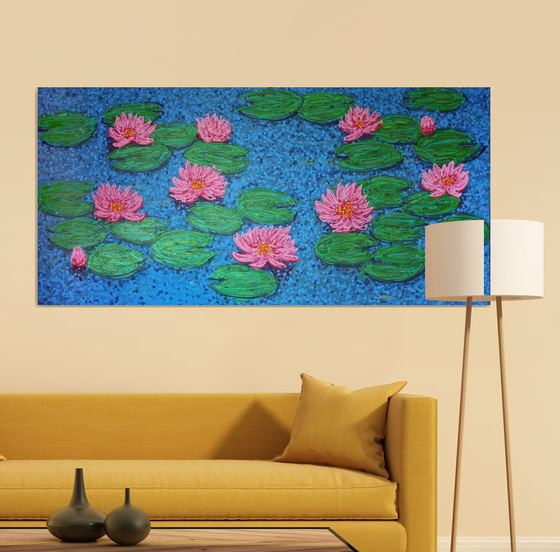 Pond with water lilies / ORIGINAL ACRYLIC PAINTING