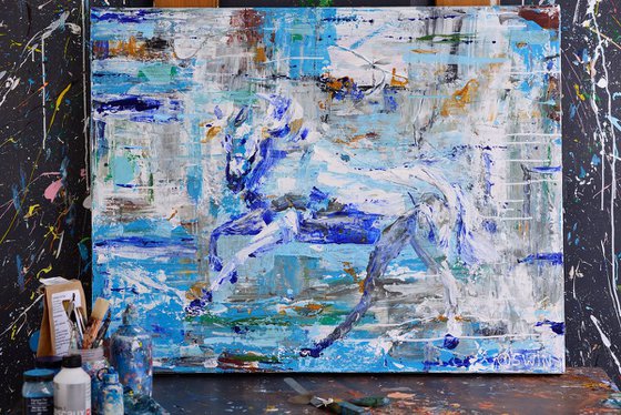 Horse painting: Balancing Act - 70 x 90 cm. abstract painting by Oswin Gesselli