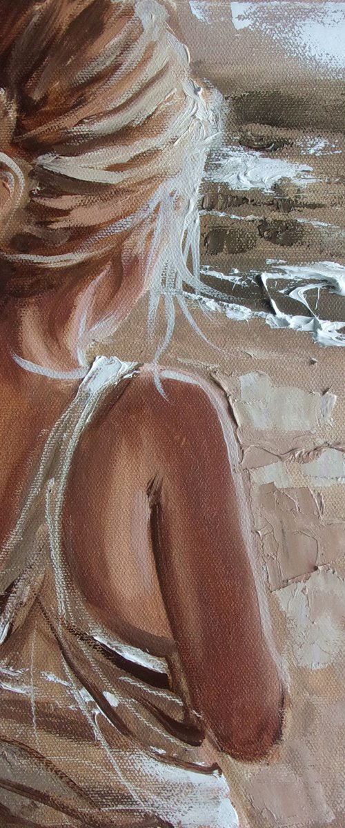 " SOMEWHERE ... " SUN SKY SEA SAND liGHt  ORIGINAL OIL PAINTING, GIFT, PALETTE KNIFE by Monika Luniak