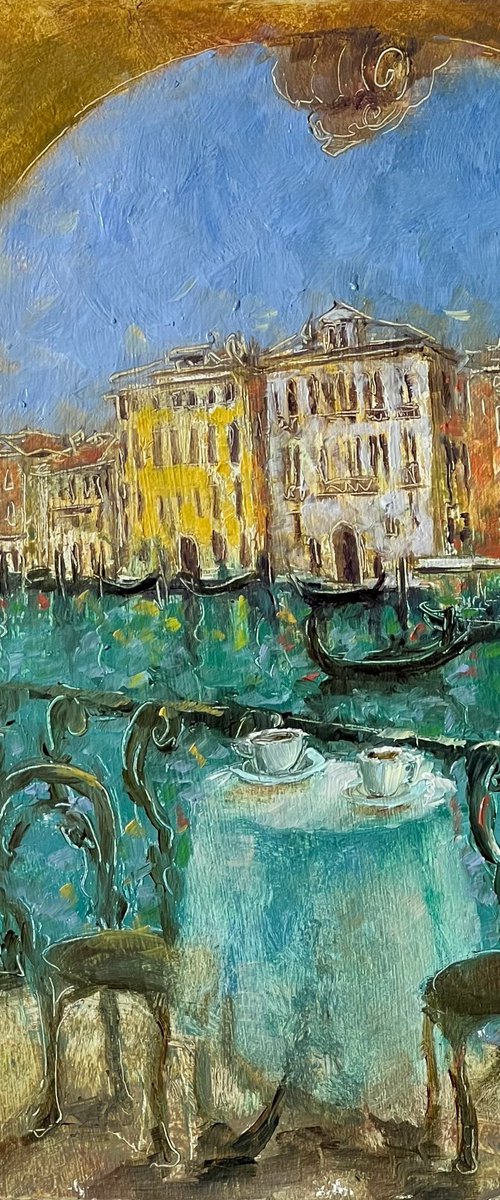 Coffee Ritual in Venice Old World Canal View by Yuliya Odukalets