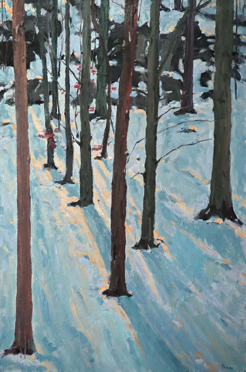 Impressionistic Landscape Oil Painting By Yuanyuan Liu, 24 X 35", Winter Landscape, Original Artwork