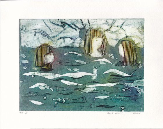 Tea Time Dip.  Collagraph